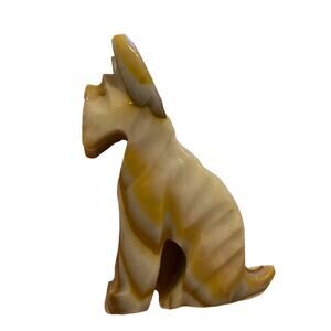 Vintage Hand Carved Scottie Schnauzer Dog 3.75" Tall Marble Fur Baby Figurine